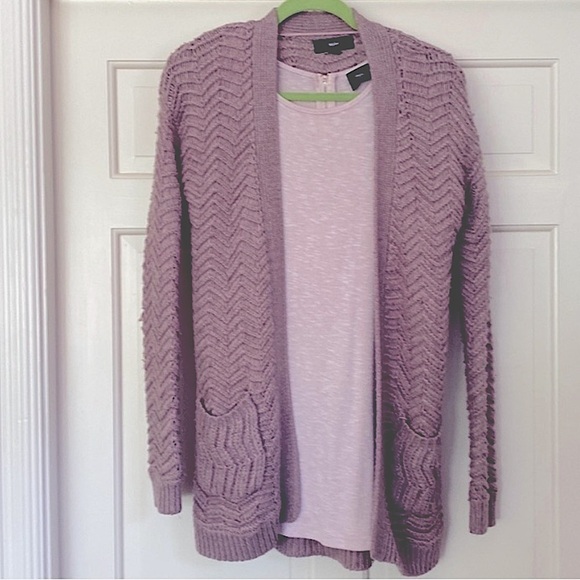 Woven Knit Open Front Cardigan Pockets Dark Powder Pink SP - Picture 1 of 7